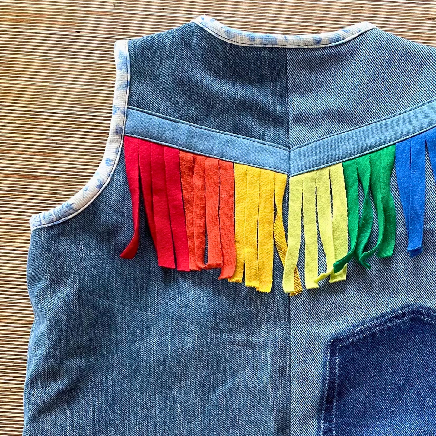 Denim Waistcoat with Rainbow Fringe