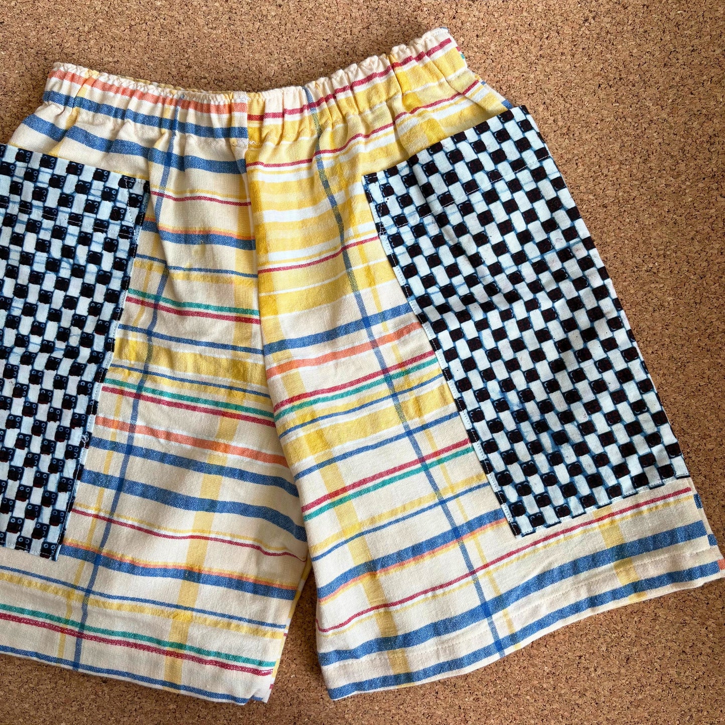 Yellow Seersucker Patch Pocket Shorts