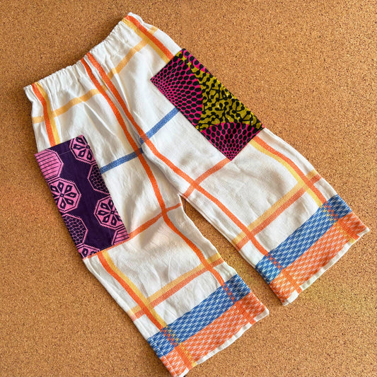 White & Orange Tablecloth Check Wide Leg Trousers