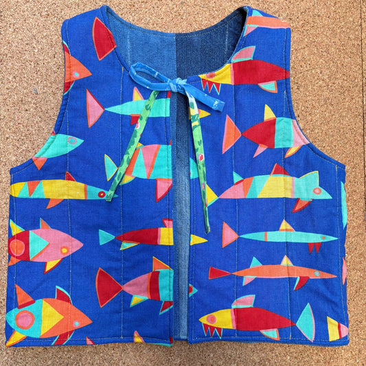 Retro Fish Quilted Reversible Waistcoat