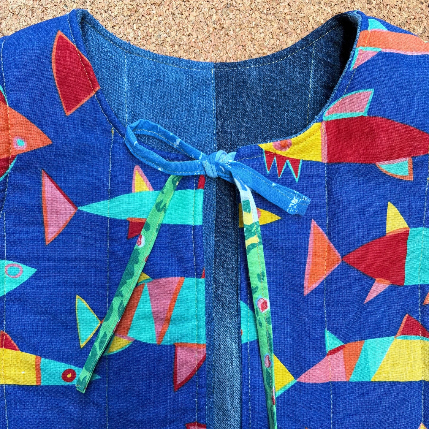 Retro Fish Quilted Reversible Waistcoat