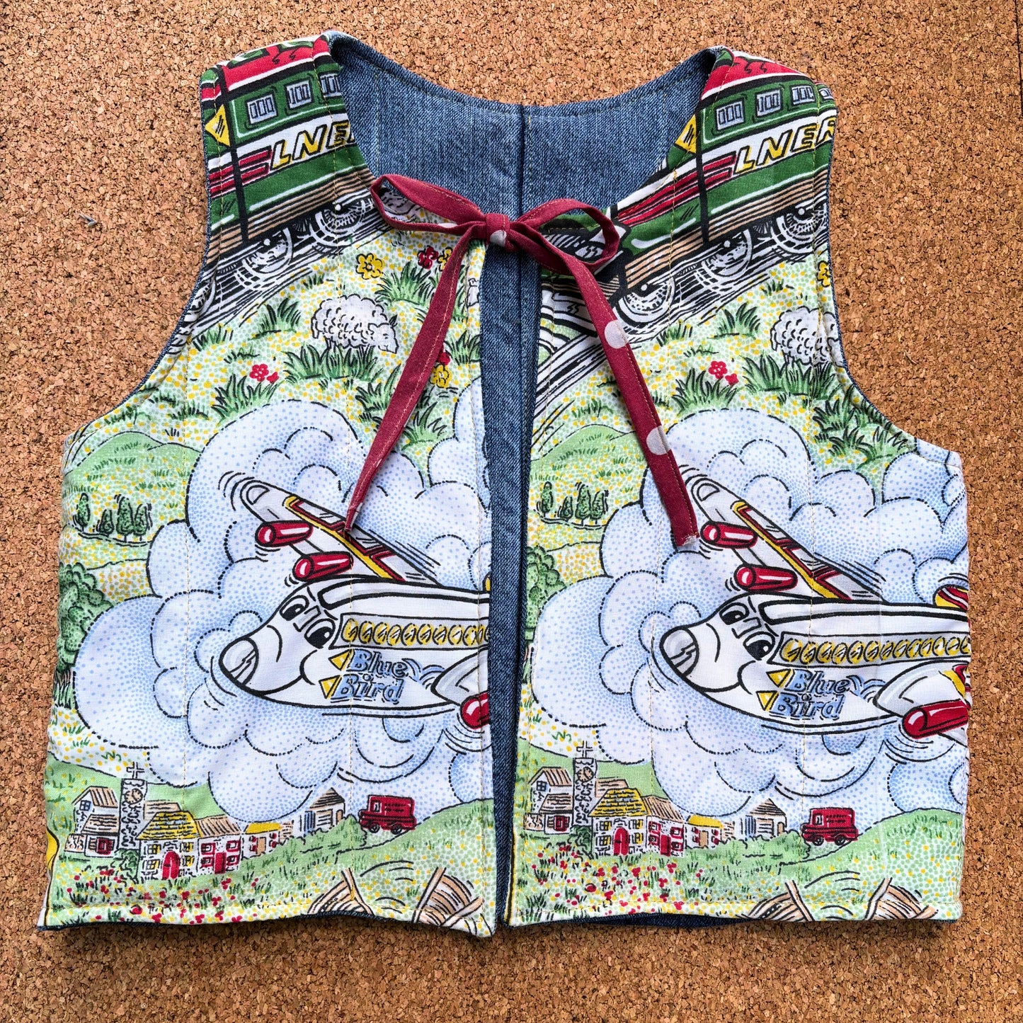 Planes, Trains and Fire-Engines Quilted Reversible Waistcoat