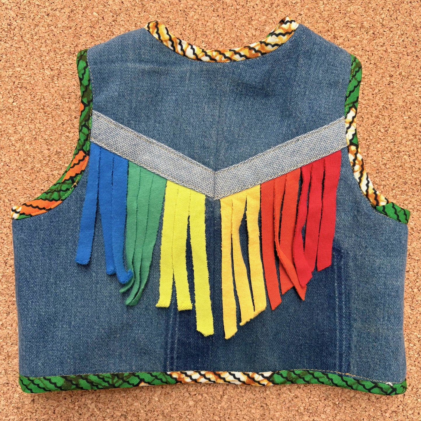 Denim Waistcoat with Rainbow Fringe