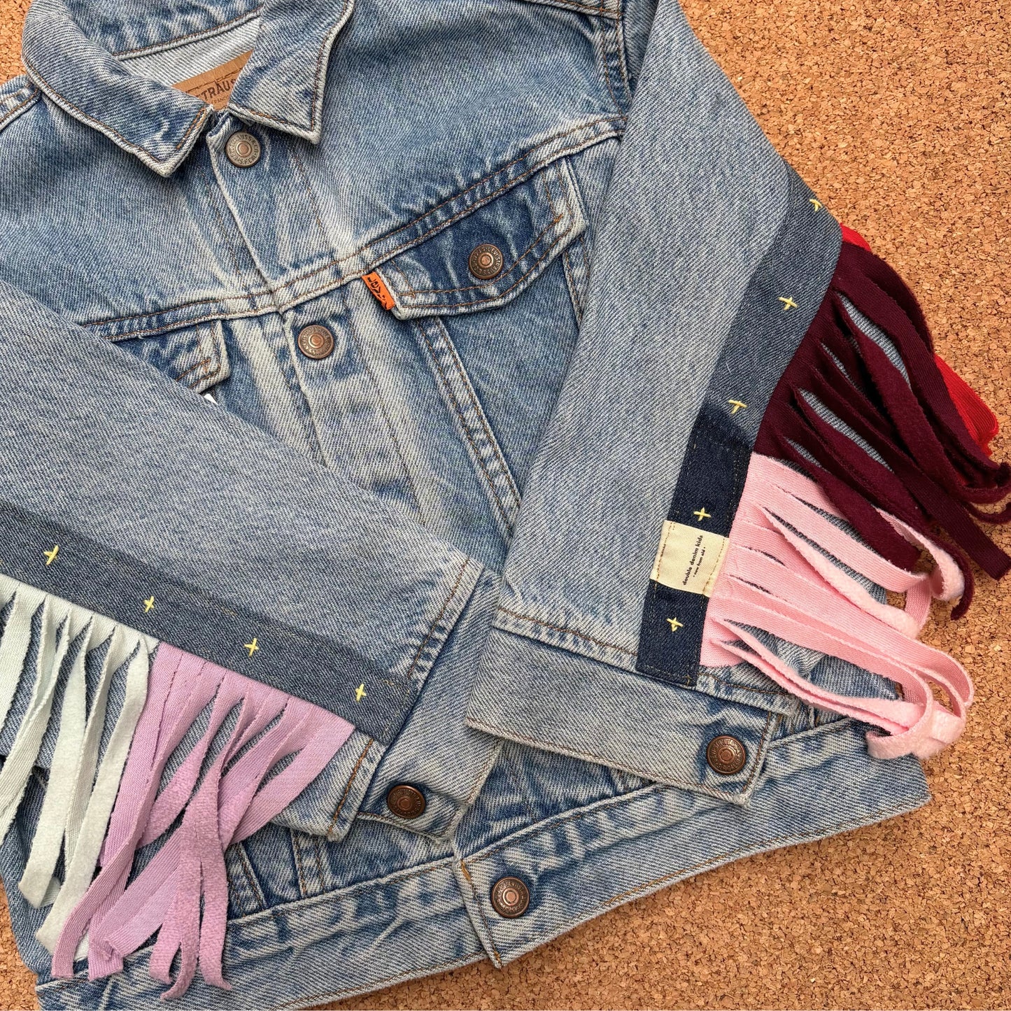 Rainbow Fringe Upcycled Denim Jacket