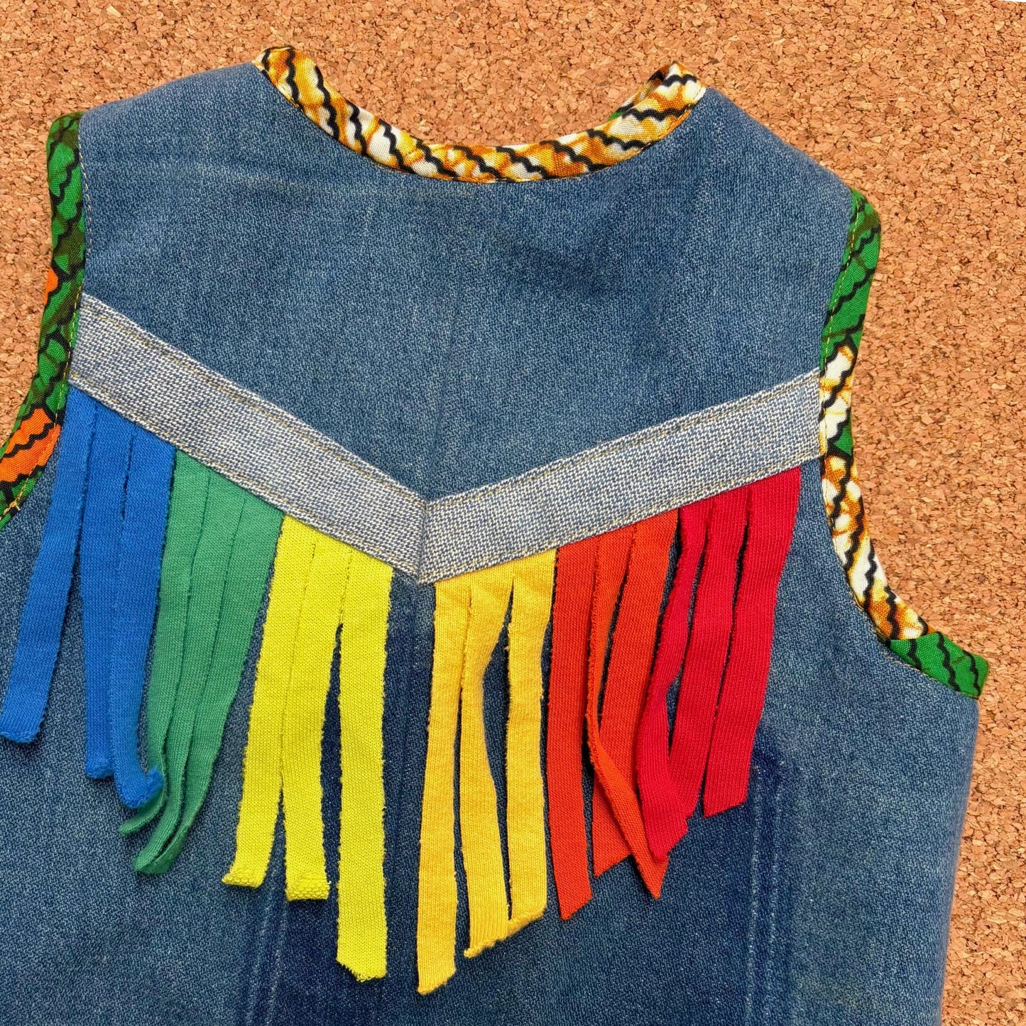 Denim Waistcoat with Rainbow Fringe