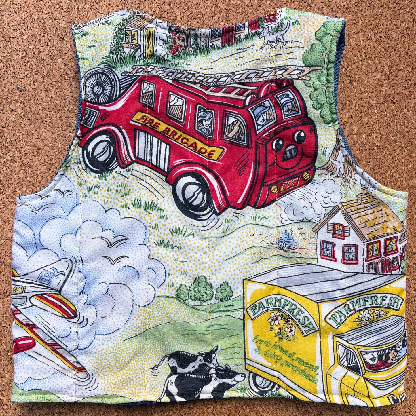 Planes, Trains and Fire-Engines Quilted Reversible Waistcoat