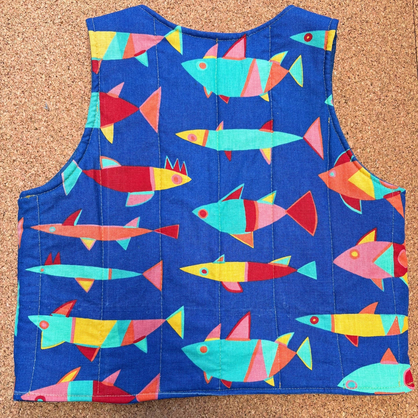 Retro Fish Quilted Reversible Waistcoat