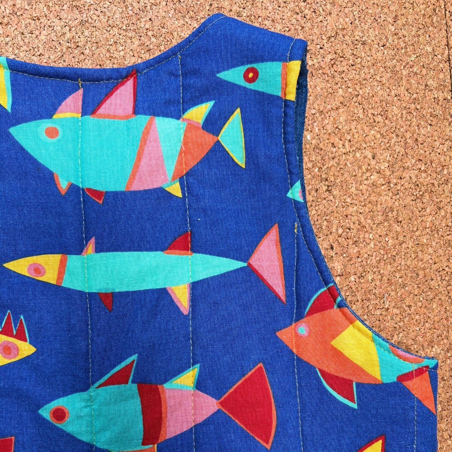 Retro Fish Quilted Reversible Waistcoat