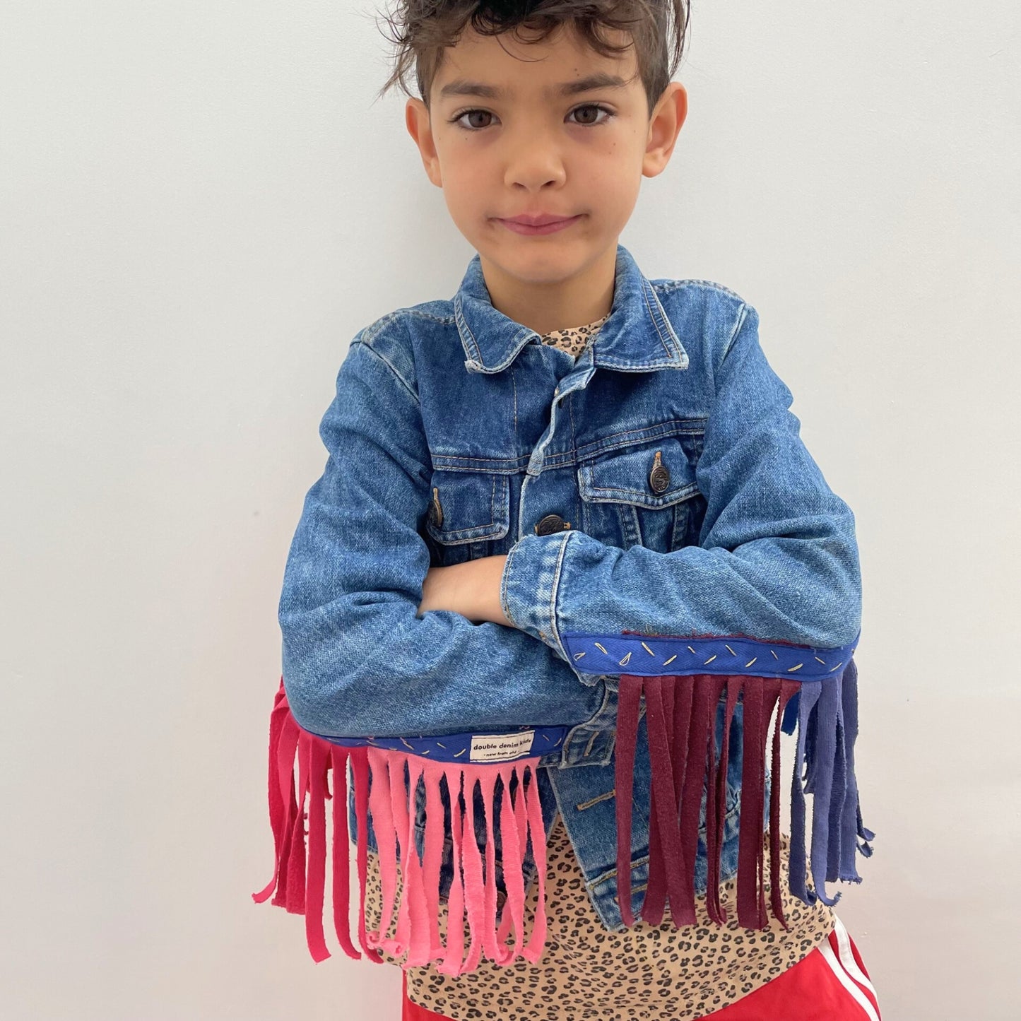 Rainbow Fringe Upcycled Denim Jacket