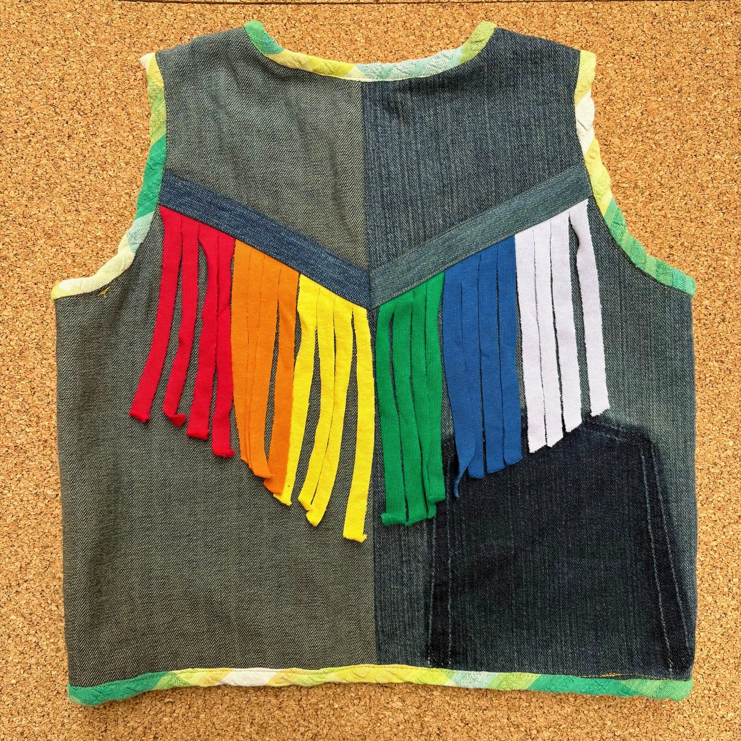 Denim Waistcoat with Rainbow Fringe