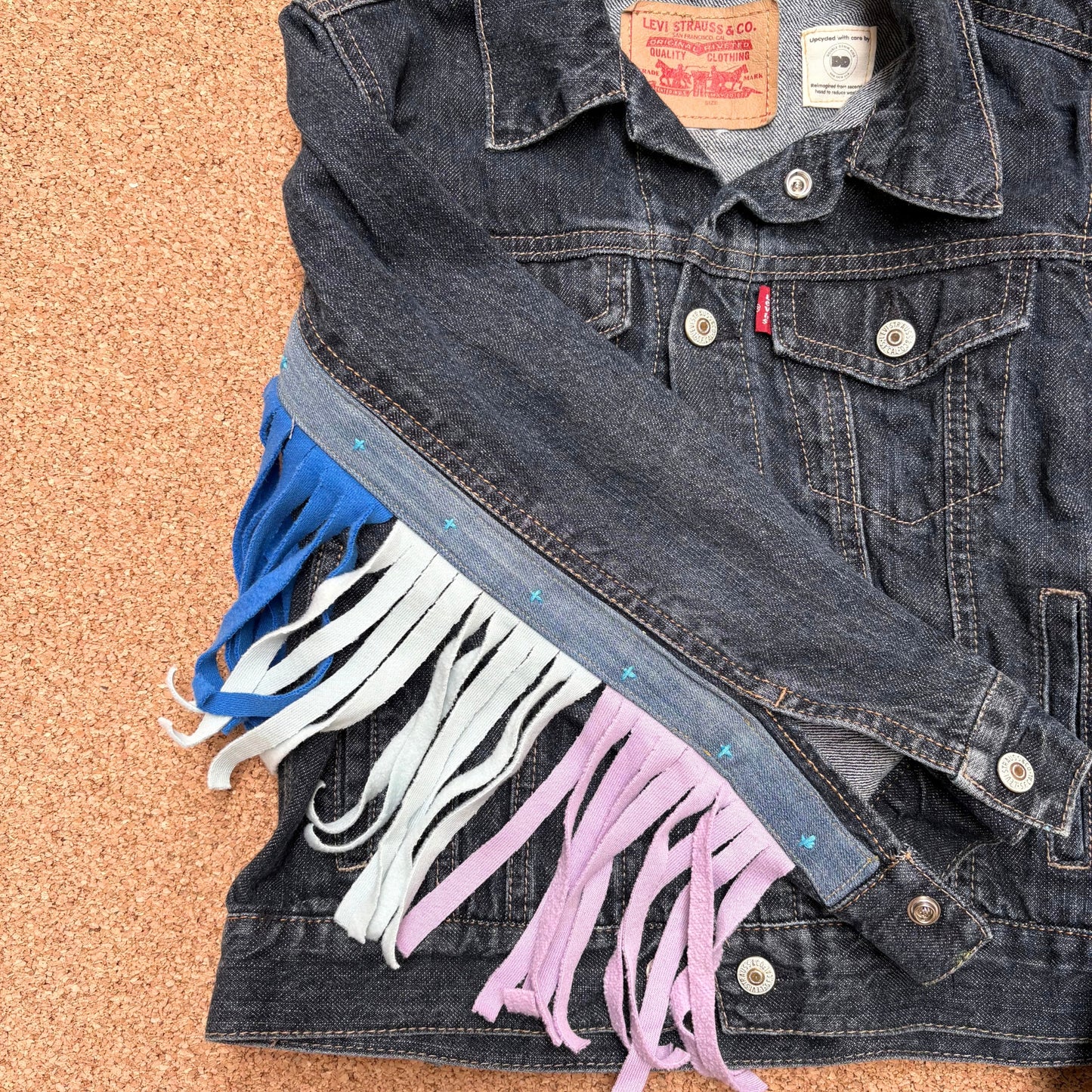 Rainbow Fringe Upcycled Denim Jacket