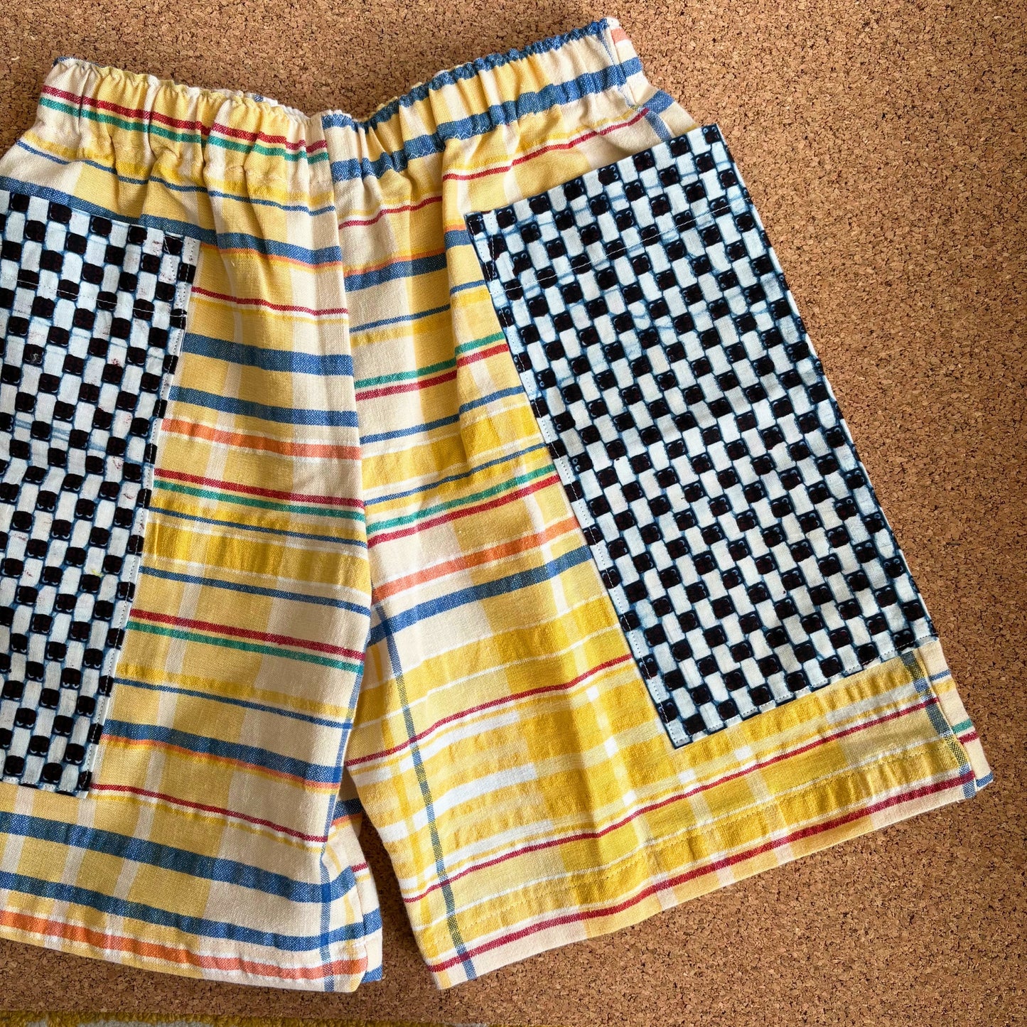 Yellow Seersucker Patch Pocket Shorts
